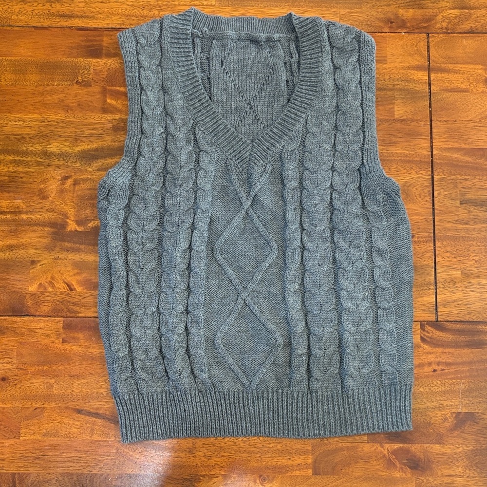 Gray Cable Knit Sweater Vest